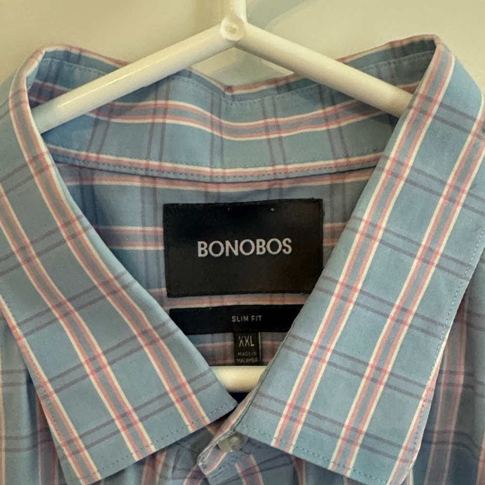 Bonobos Men's Light Blue and Pink Plaid Shirt